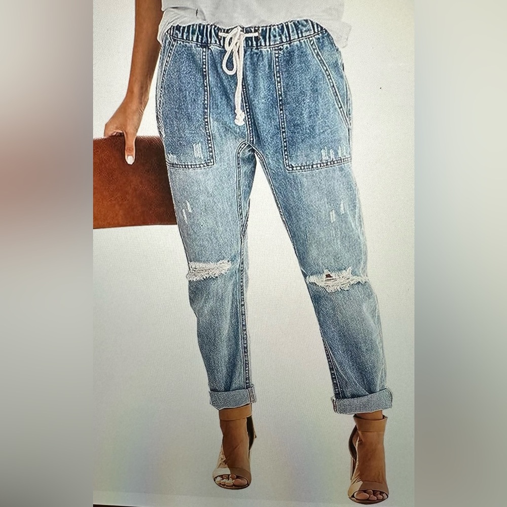 Distressed by Design Boyfriend Style Denim Blue Jeans